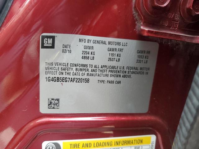 1G4GB5EG7AF220158 - 2010 BUICK LACROSSE CX Կարմիր լուսանկար 12