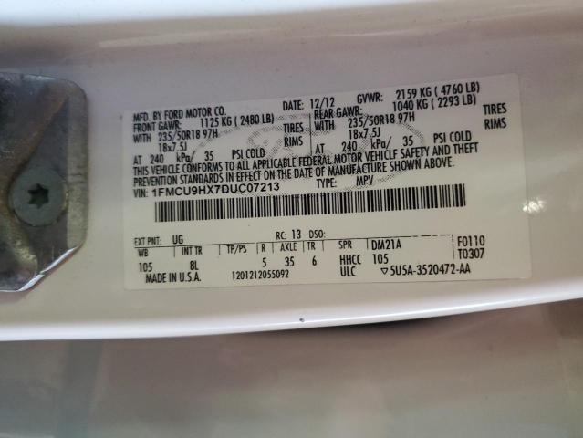 1FMCU9HX7DUC07213 - 2013 FORD ESCAPE SEL WHITE photo 14