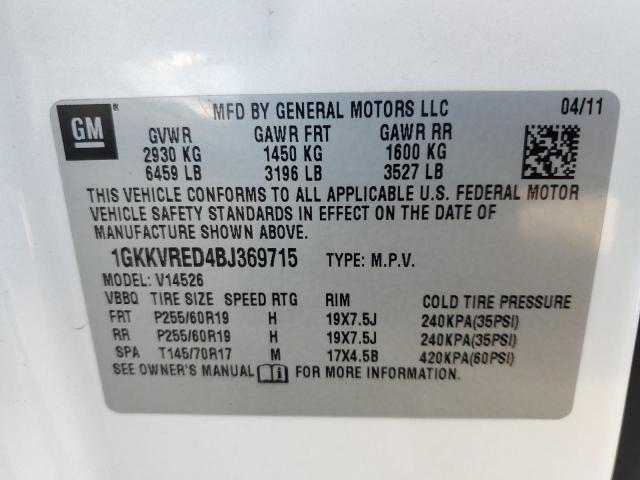 1GKKVRED4BJ369715 - 2011 GMC ACADIA SLT-1 WHITE photo 13