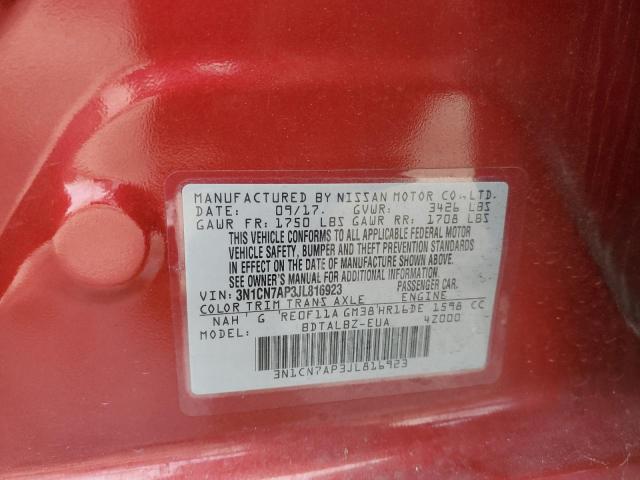 3N1CN7AP3JL816923 - 2018 NISSAN VERSA S RED photo 12