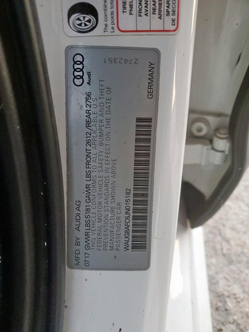 WAUG8AFC6JN015182 - 2018 AUDI A6 PREMIUM PLUS თეთრი ფოტო 12