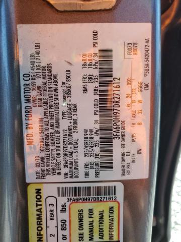 3FA6P0H97DR271612 - 2013 FORD FUSION SE GRAY photo 12