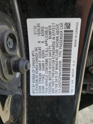 2HGFC2F64LH536296 - 2020 HONDA CIVIC LX 黑色 照片 12