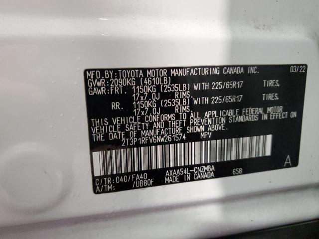 2T3P1RFV6NW261574 - 2022 TOYOTA RAV4 XLE WHITE photo 13