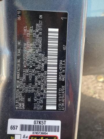 5TFRM5F17AX020148 - 2010 TOYOTA TUNDRA DOUBLE CAB SR5 GRAY photo 12