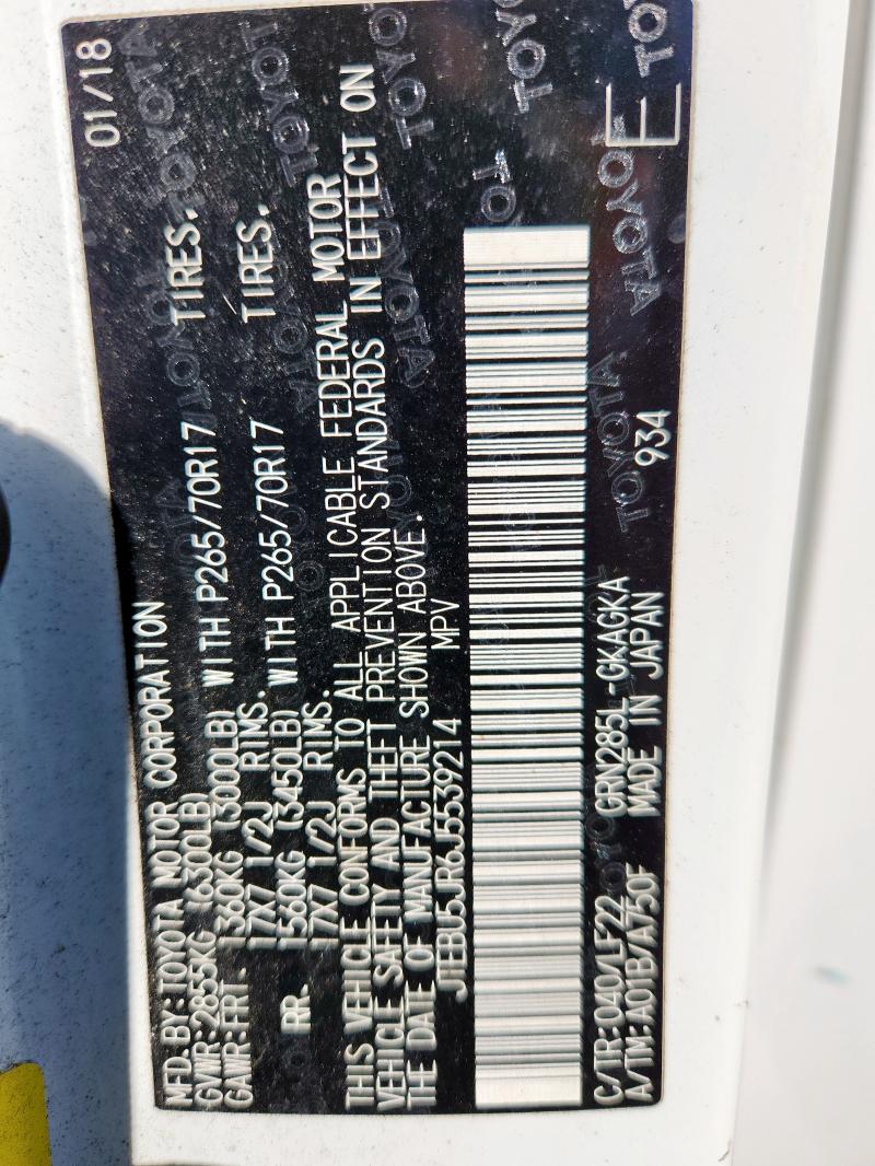 JTEBU5JR6J5539214 - 2018 TOYOTA 4RUNNER SR5/SR5 PREMIUM Ağ foto 12