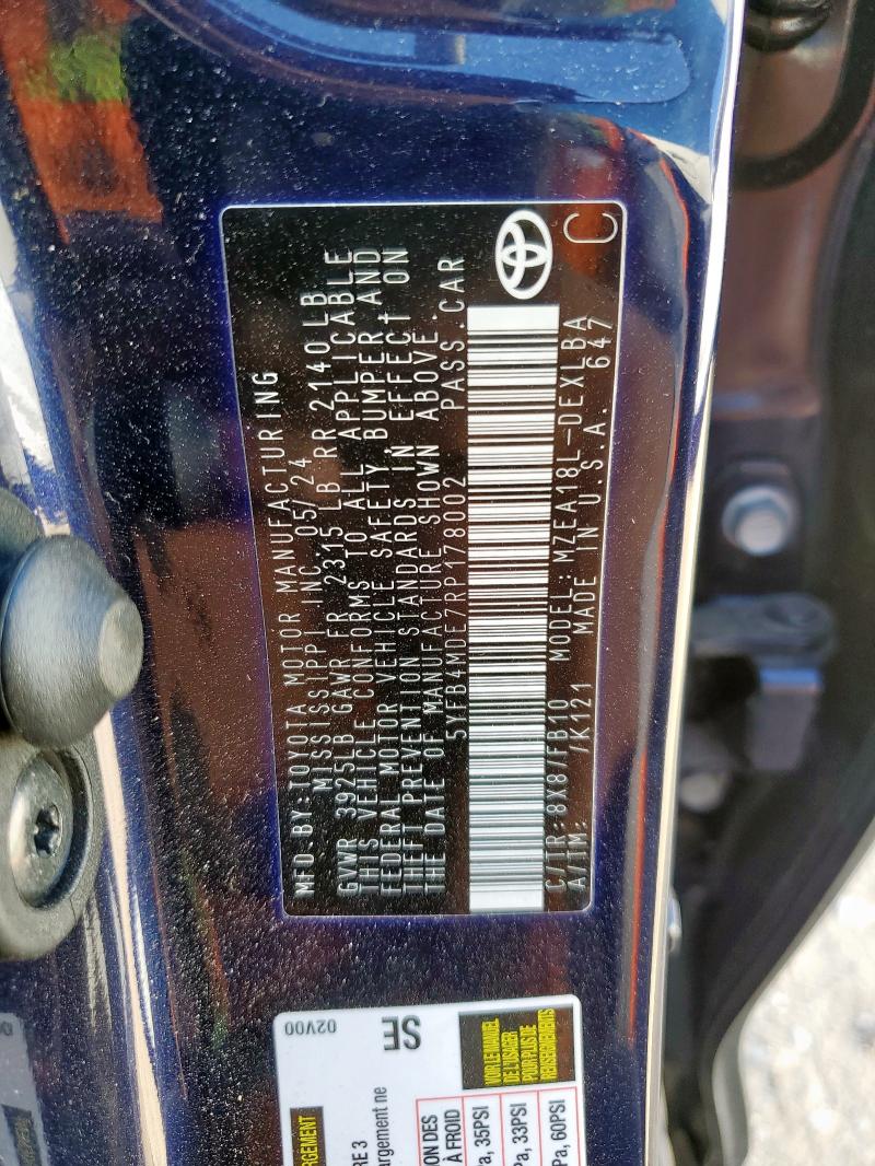 5YFB4MDE7RP178002 - 2024 TOYOTA COROLLA LE ლურჯი ფოტო 12