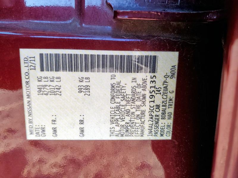 1N4AL2AP3CC195135 - 2012 NISSAN ALTIMA BASE BROWN photo 12