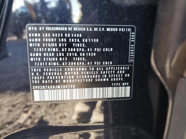 3VV2B7AX6JM205748 - 2018 VOLKSWAGEN TIGUAN SE Negro foto 13