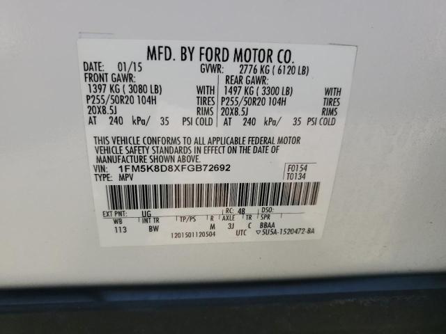 1FM5K8D8XFGB72692 - 2015 FORD EXPLORER XLT Ağ foto 13