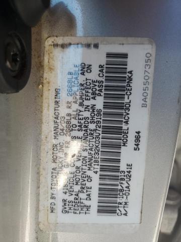 4T1BE32K03U729196 - 2003 TOYOTA CAMRY LE SILVER photo 12
