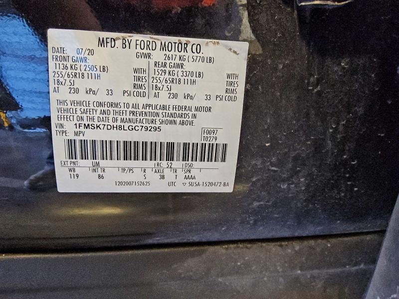 1FMSK7DH8LGC79295 - 2020 FORD EXPLORER XLT 黑色 照片 13