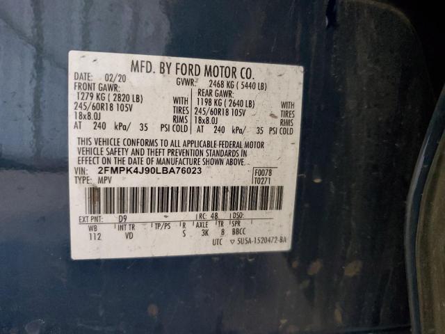 2FMPK4J90LBA76023 - 2020 FORD EDGE SEL 蓝色 照片 14