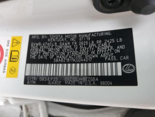 58ABZ1B11KU044017 - 2019 LEXUS ES 350 თეთრი ფოტო 12