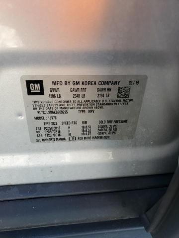 KL7CJLSB6KB869295 - 2019 CHEVROLET TRAX 1LT ვერცხლისფერი ფოტო 12