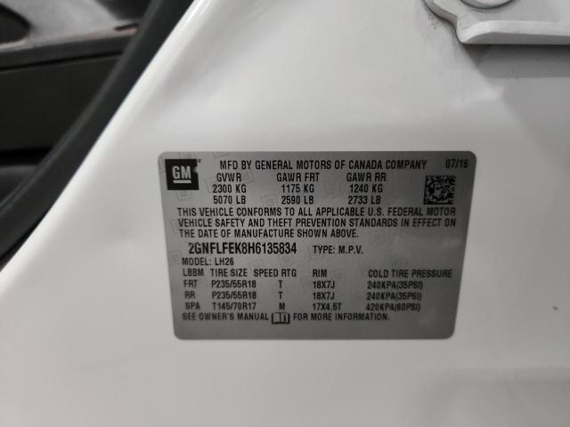 2GNFLFEK8H6135834 - 2017 CHEVROLET EQUINOX LT WHITE photo 13