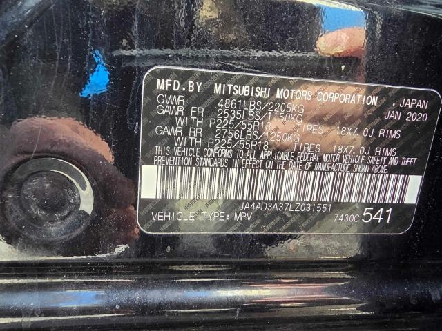 JA4AD3A37LZ031551 - 2020 MITSUBISHI OUTLANDER SE შავი ფოტო 10