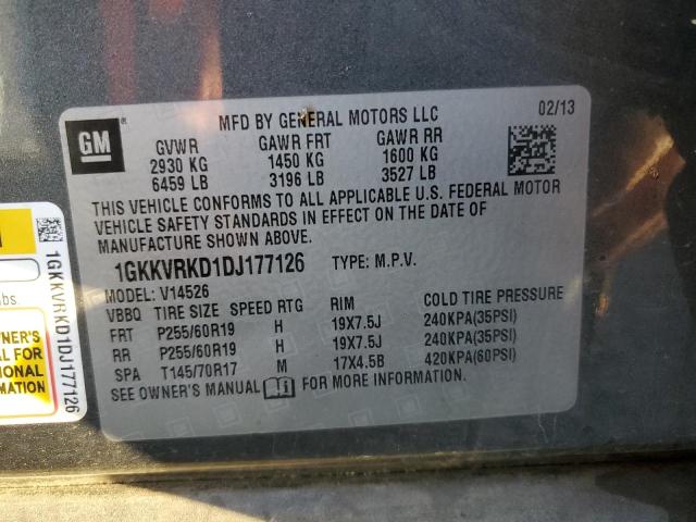 1GKKVRKD1DJ177126 - 2013 GMC ACADIA SLT-1 灰色 照片 13