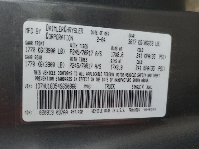 1D7HU18D54S650866 - 2004 DODGE RAM 1500 ST GRAY photo 12