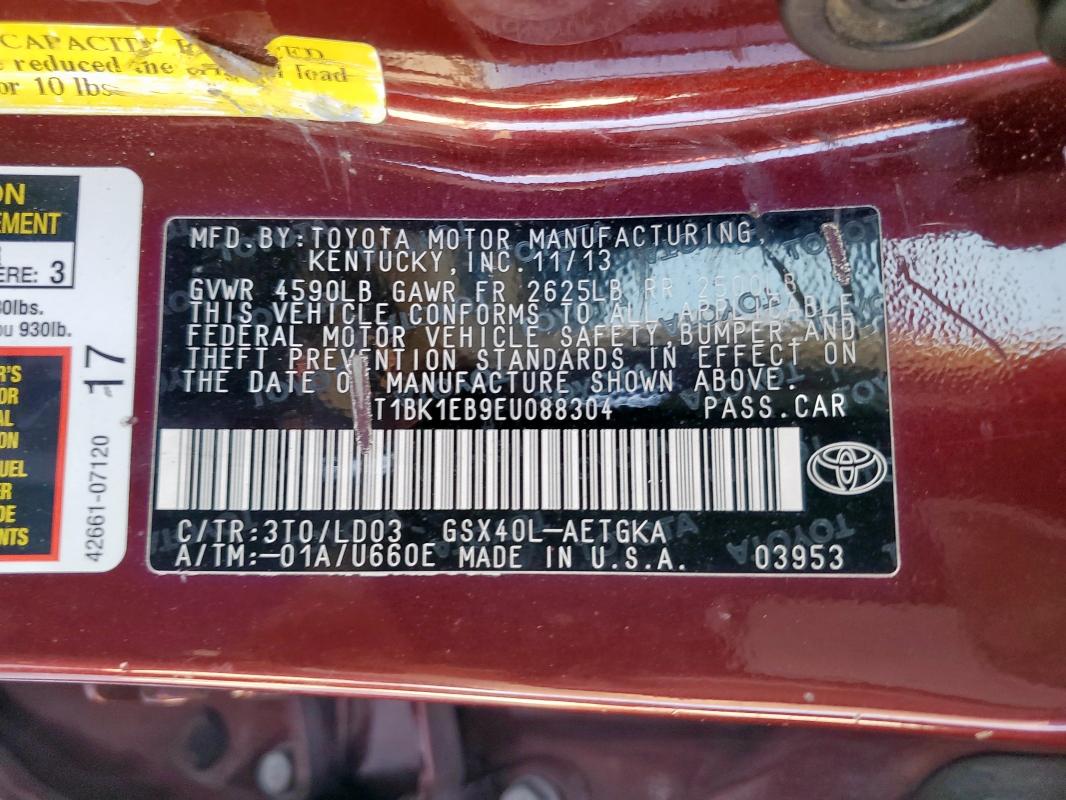 4T1BK1EB9EU088304 - 2014 TOYOTA AVALON BASE Марун фото 12