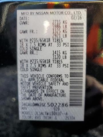 5N1AL0MN2GC502286 - 2016 INFINITI QX60 BLACK photo 13