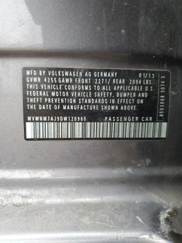 WVWNM7AJ9DW120960 - 2013 VOLKSWAGEN GOLF 灰色 照片 12
