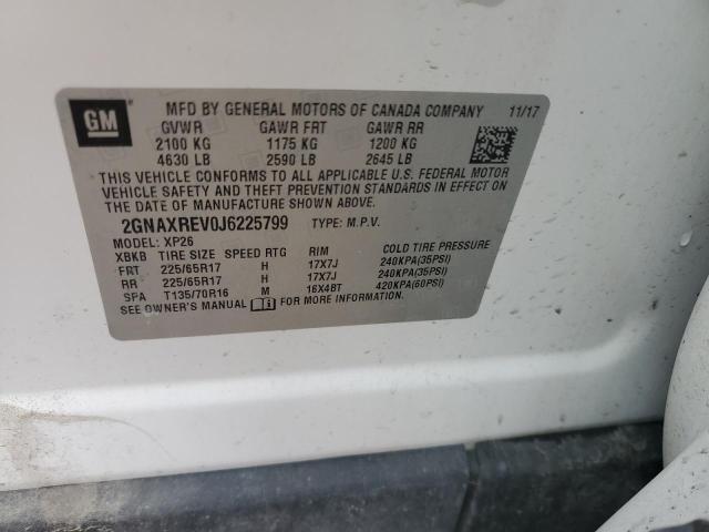 2GNAXREV0J6225799 - 2018 CHEVROLET EQUINOX LS WHITE photo 13