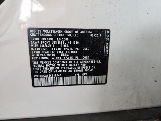 1V2ER2CA6JC516048 - 2018 VOLKSWAGEN ATLAS SEL WHITE photo 13