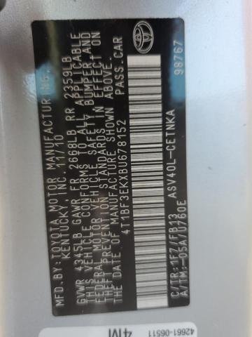 4T1BF3EKXBU678152 - 2011 TOYOTA CAMRY BASE SILVER photo 12
