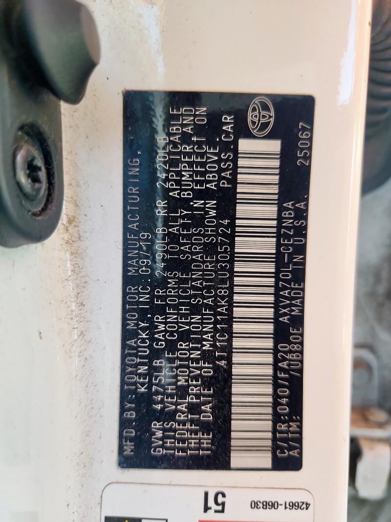 4T1C11AK8LU305724 - 2020 TOYOTA CAMRY LE თეთრი ფოტო 12