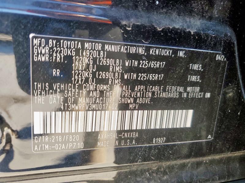 4T3MWRFV3MU017402 - 2021 TOYOTA RAV4 LE BLACK photo 13