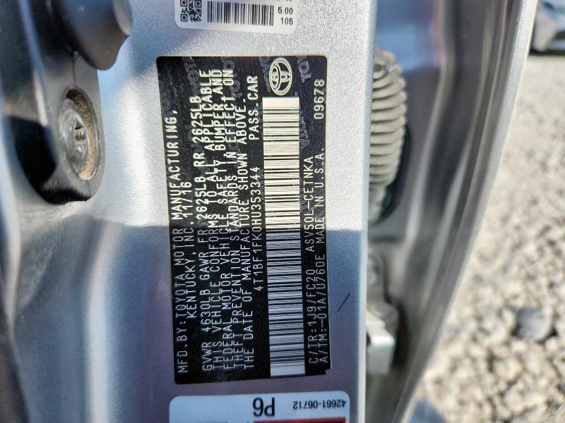 4T1BF1FK0HU353344 - 2017 TOYOTA CAMRY LE 银色 照片 12