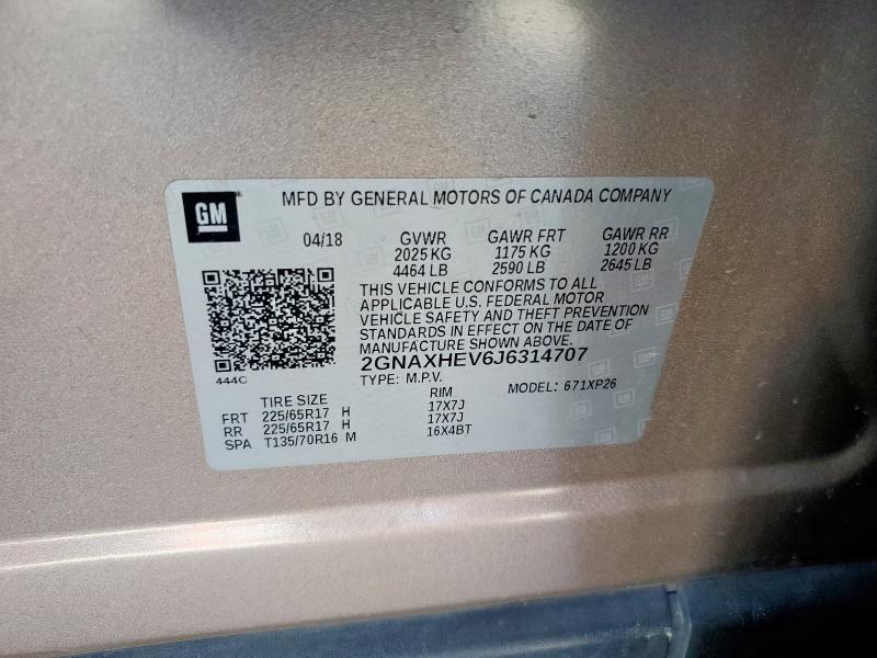 2GNAXHEV6J6314707 - 2018 CHEVROLET EQUINOX LS GOLD photo 13