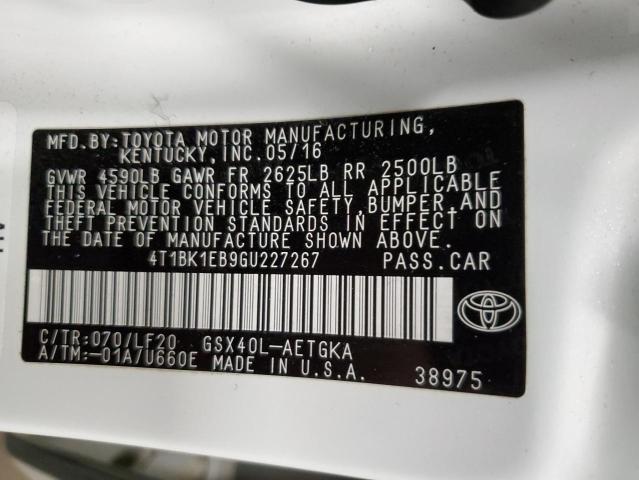 4T1BK1EB9GU227267 - 2016 TOYOTA AVALON XLE WHITE photo 12