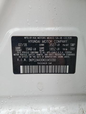 3KPC24A30KE045330 - 2019 HYUNDAI ACCENT SE WHITE photo 12