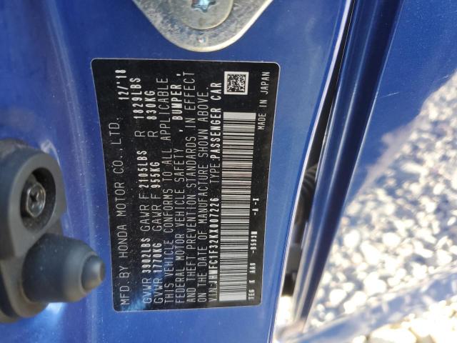 JHMFC1F32KX007226 - 2019 HONDA CIVIC EX BLUE photo 12