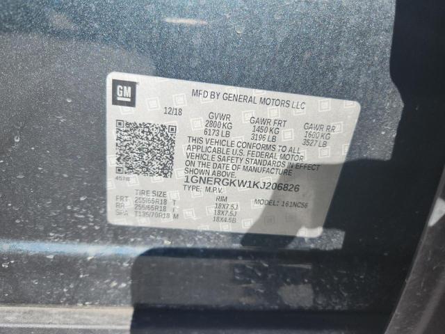 1GNERGKW1KJ206826 - 2019 CHEVROLET TRAVERSE LT GREEN photo 13