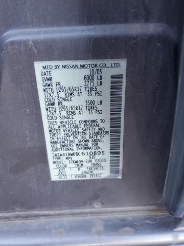 5N1AR18W06C610895 - 2006 NISSAN PATHFINDER LE SILVER photo 13