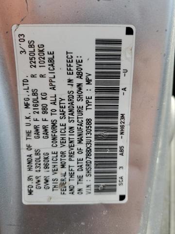 SHSRD788X3U130588 - 2003 HONDA CR-V EX SILVER photo 12