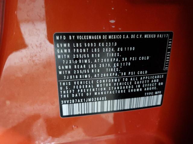 3VV2B7AX1JM026405 - 2018 VOLKSWAGEN TIGUAN SE 橙色 照片 13