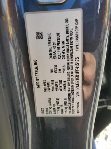 5YJ3E1EB1PF415175 - 2023 TESLA MODEL 3 灰色 照片 12