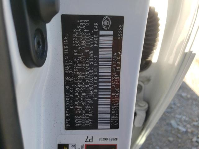 4T1BF1FK8CU601431 - 2012 TOYOTA CAMRY BASE 白色 照片 12