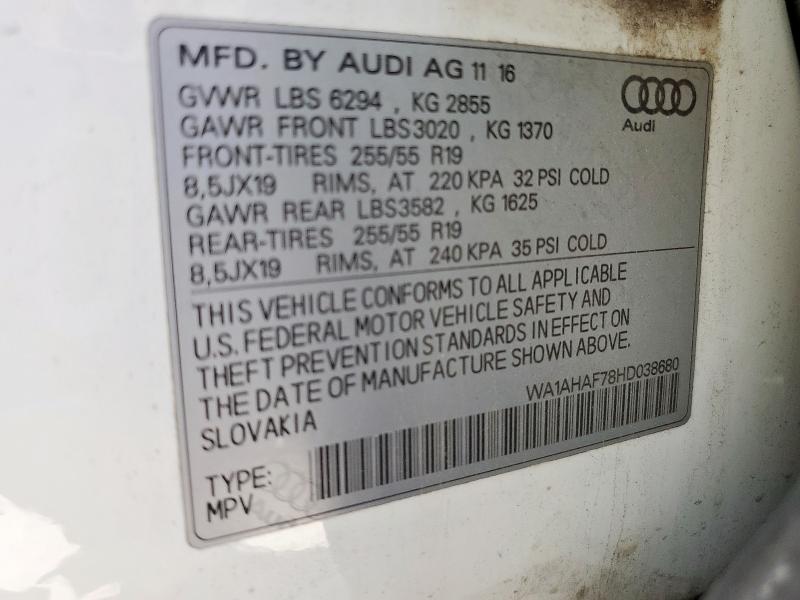 WA1AHAF78HD038680 - 2017 AUDI Q7 PREMIUM 白色 照片 13