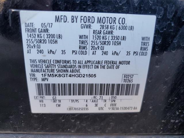 1FM5K8GT4HGD21505 - 2017 FORD EXPLORER SPORT BLACK photo 13