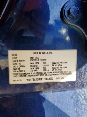 7SAYGDEF1PF684073 - 2023 TESLA MODEL Y 蓝色 照片 12