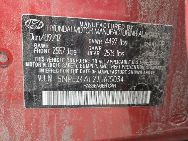 5NPE24AF2JH615034 - 2018 HYUNDAI SONATA SE RED photo 12