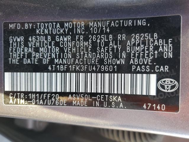 4T1BF1FK3FU479601 - 2015 TOYOTA CAMRY LE GRAY photo 13