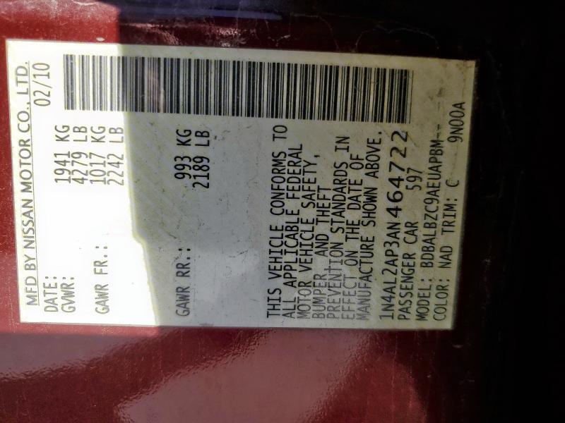 1N4AL2AP3AN464722 - 2010 NISSAN ALTIMA BASE MAROON photo 13