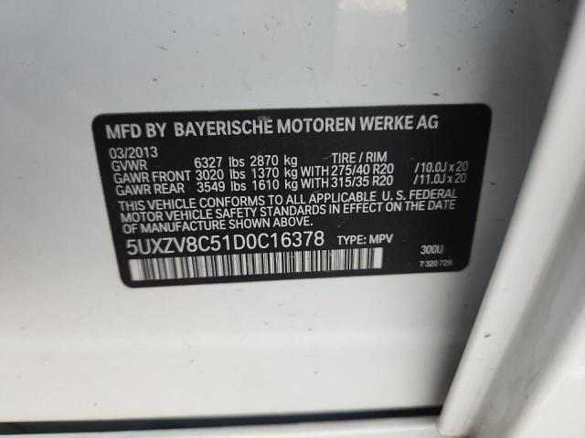 5UXZV8C51D0C16378 - 2013 BMW X5 XDRIVE50I WHITE photo 12