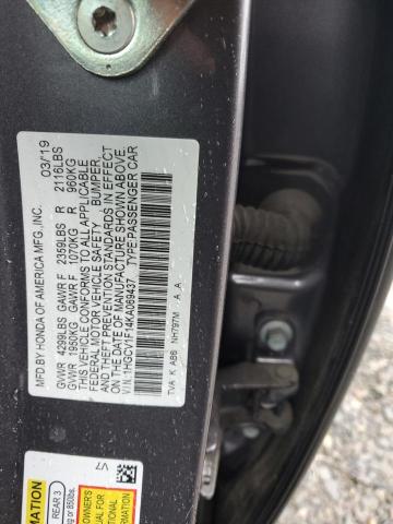 1HGCV1F14KA069437 - 2019 HONDA ACCORD LX Gri fotoğraf 12